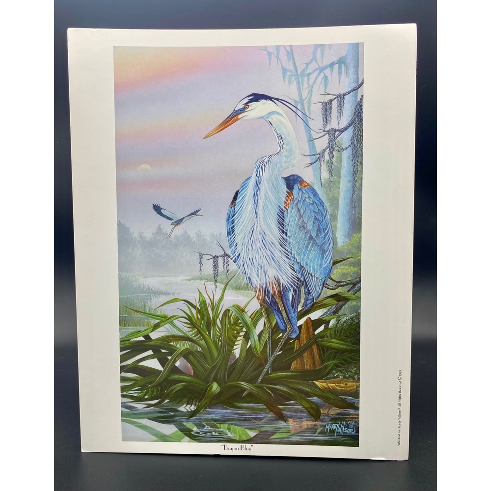 1999 Marty Wilson "Bayou Blue" Heron‎ Art Print Wall Decor Coastal Home Decor